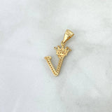 Pendant Letter V Crown 1.55gr / 2.6cm / White Zircons Yellow Gold ©
