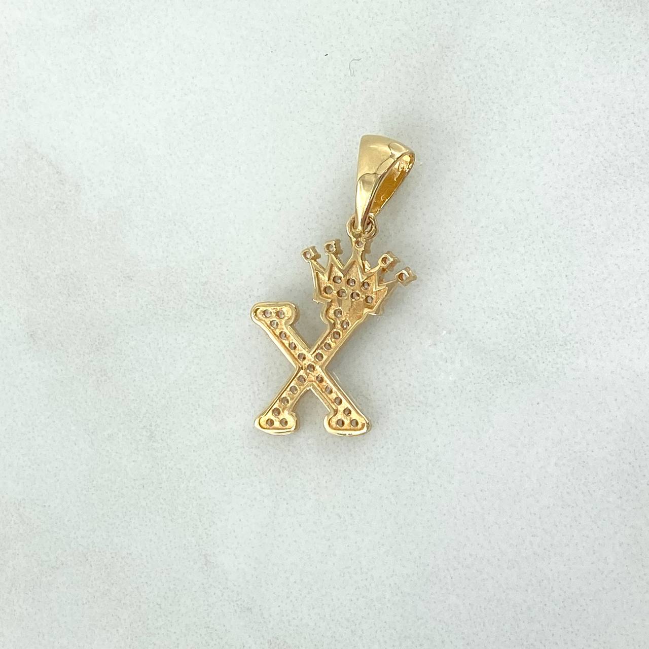 Pendant Letter X Crown 1.6gr / 2.6cm / White Zircons Yellow Gold ©