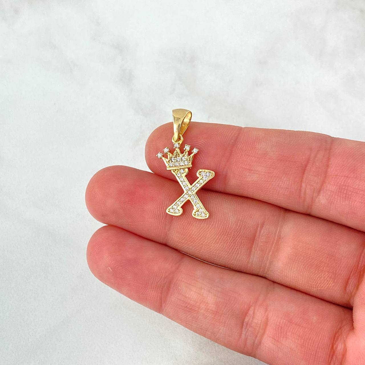 Pendant Letter X Crown 1.6gr / 2.6cm / White Zircons Yellow Gold