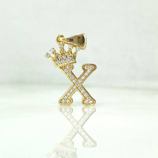 Pendant Letter X Crown 1.55gr / 2.6cm / White Zircons Yellow Gold ©