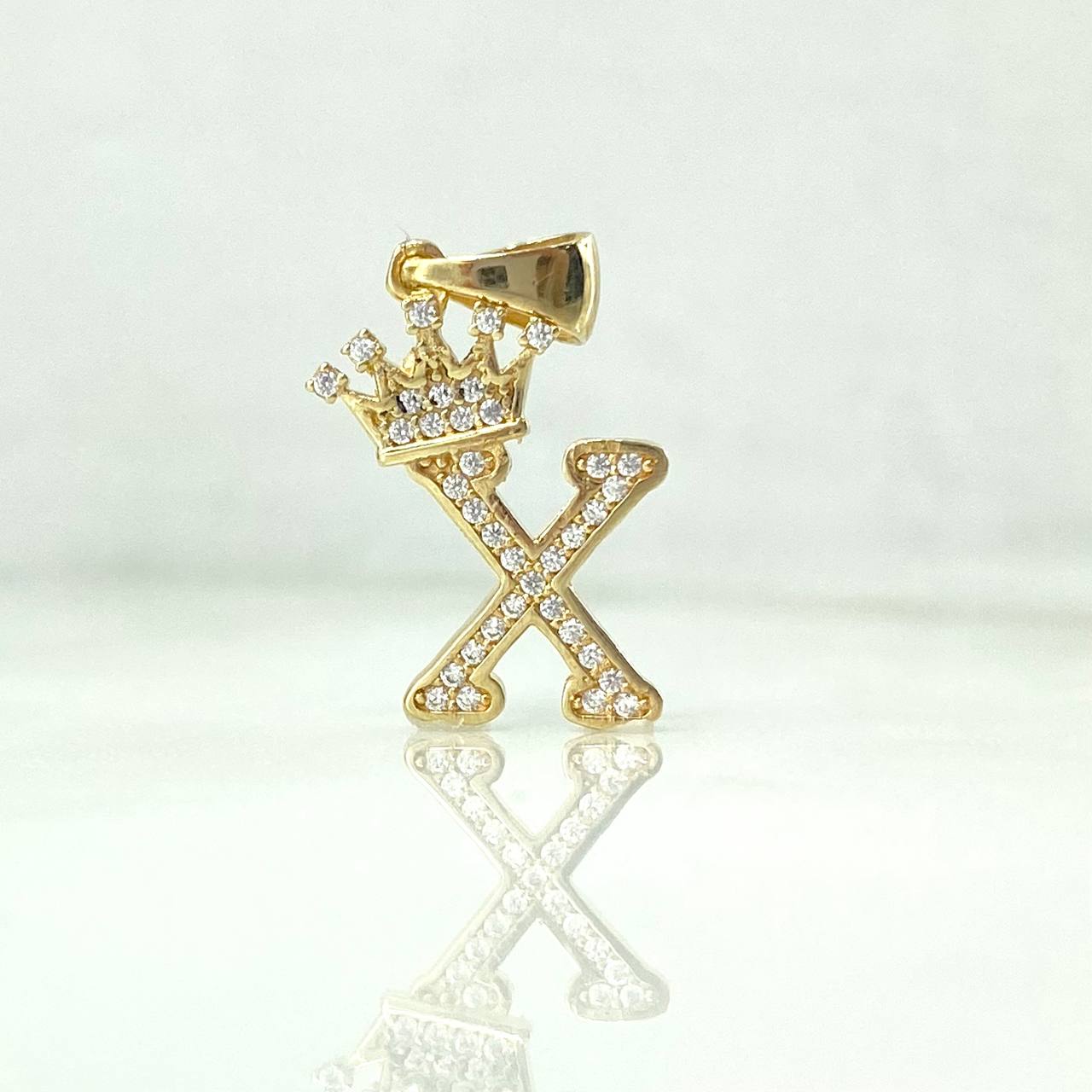 Pendant Letter X Crown 1.6gr / 2.6cm / White Zircons Yellow Gold