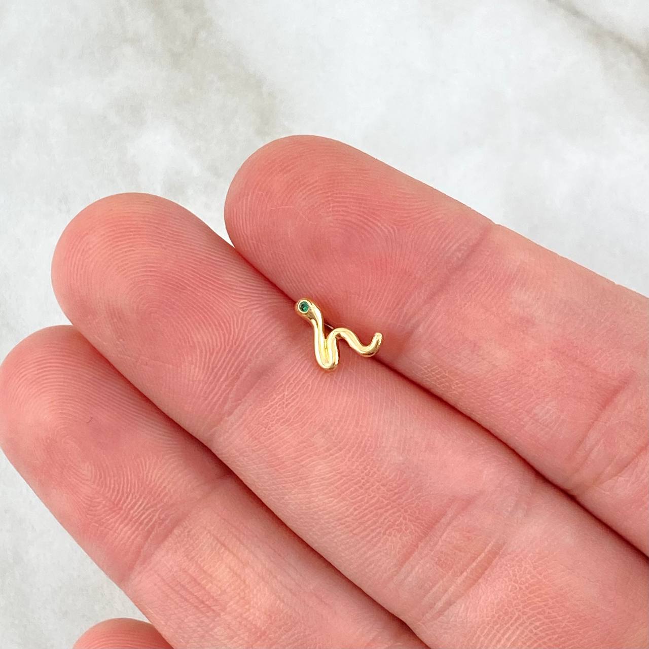Piercing Snake 0.5gr / 0.7cm-1mm Green Zircon Lobster Claw Yellow Gold (Jewel)