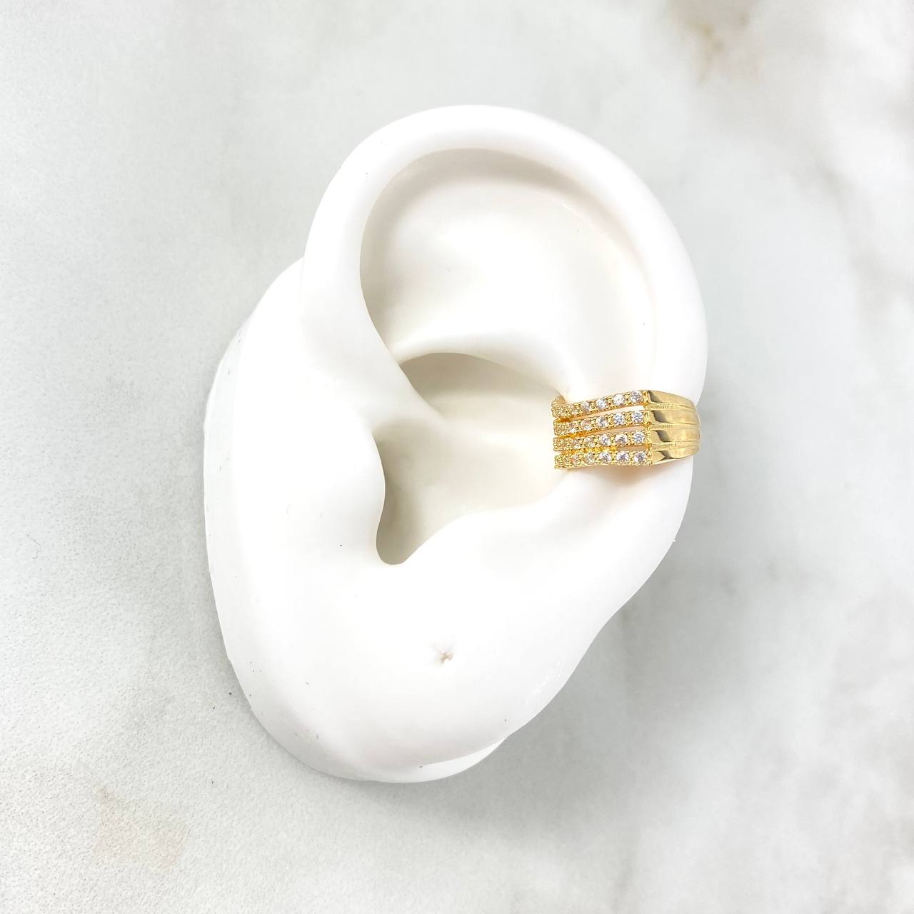 Piercing Earcuff Simulator 1.85gr / 1cm / Four Lines White Zircons Yellow Gold (Jewel) ©