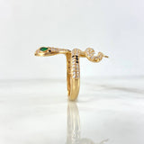 Snake Ring 4.35gr / T5 1/2 / White Zircons - Black - Green Eyes Yellow Gold ©