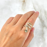 Snake Ring 4.35gr / T5 1/2 / White Zircons - Black - Green Eyes Yellow Gold ©