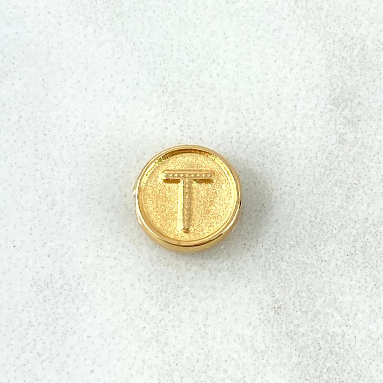 Charm Letter T 0.25gr / 1/4in / Double-Sided Drum Yellow Gold