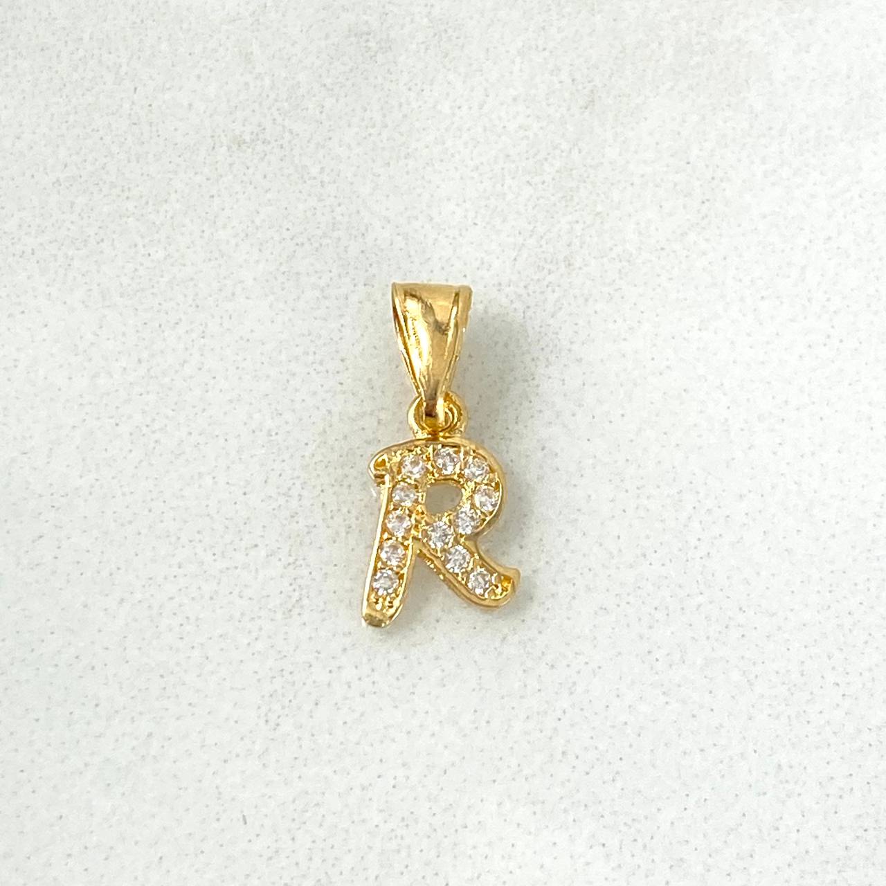 Pendant Letter R Silhouette 0.7gr / 1.6cm / White Zircons 18K Yellow Gold ©