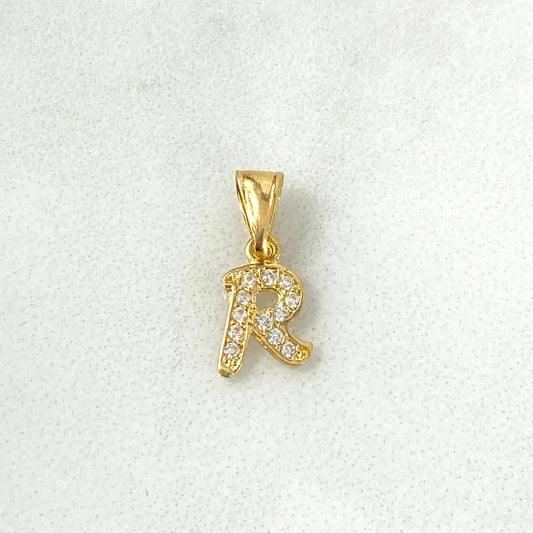 Pendant Letter R Silhouette 0.65gr / 1.5cm / White Zircons 18K Yellow Gold
