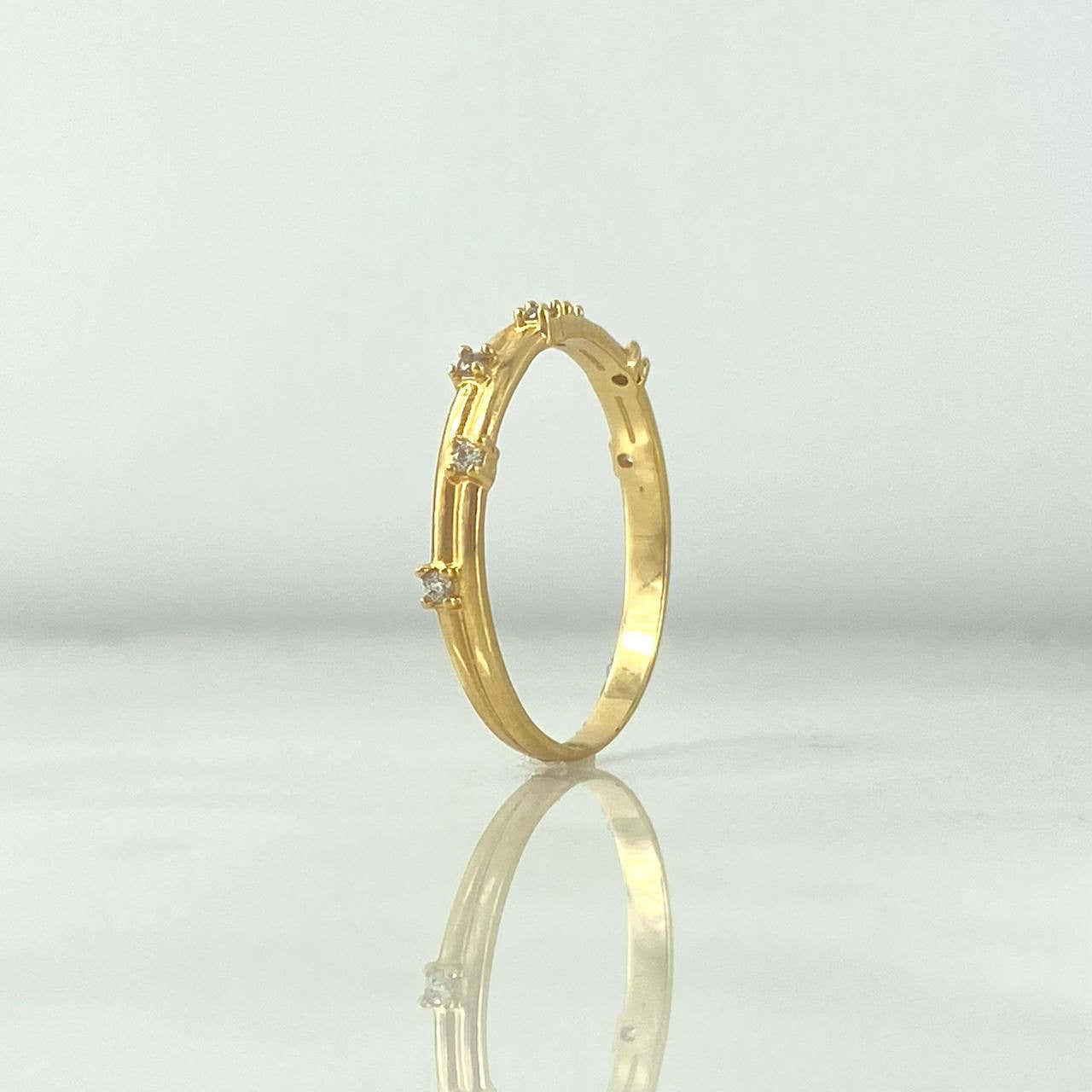 Anillo Corona De Espinas 1.55gr T7 1/4 Circones Blancos Oro Amarillo