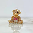 Dije Oso Articulado Corbatin Corazon 4.3gr / 3cm / Circones Blancos-Fucsias-Ojos Negros Oro Amarillo 18K ©
