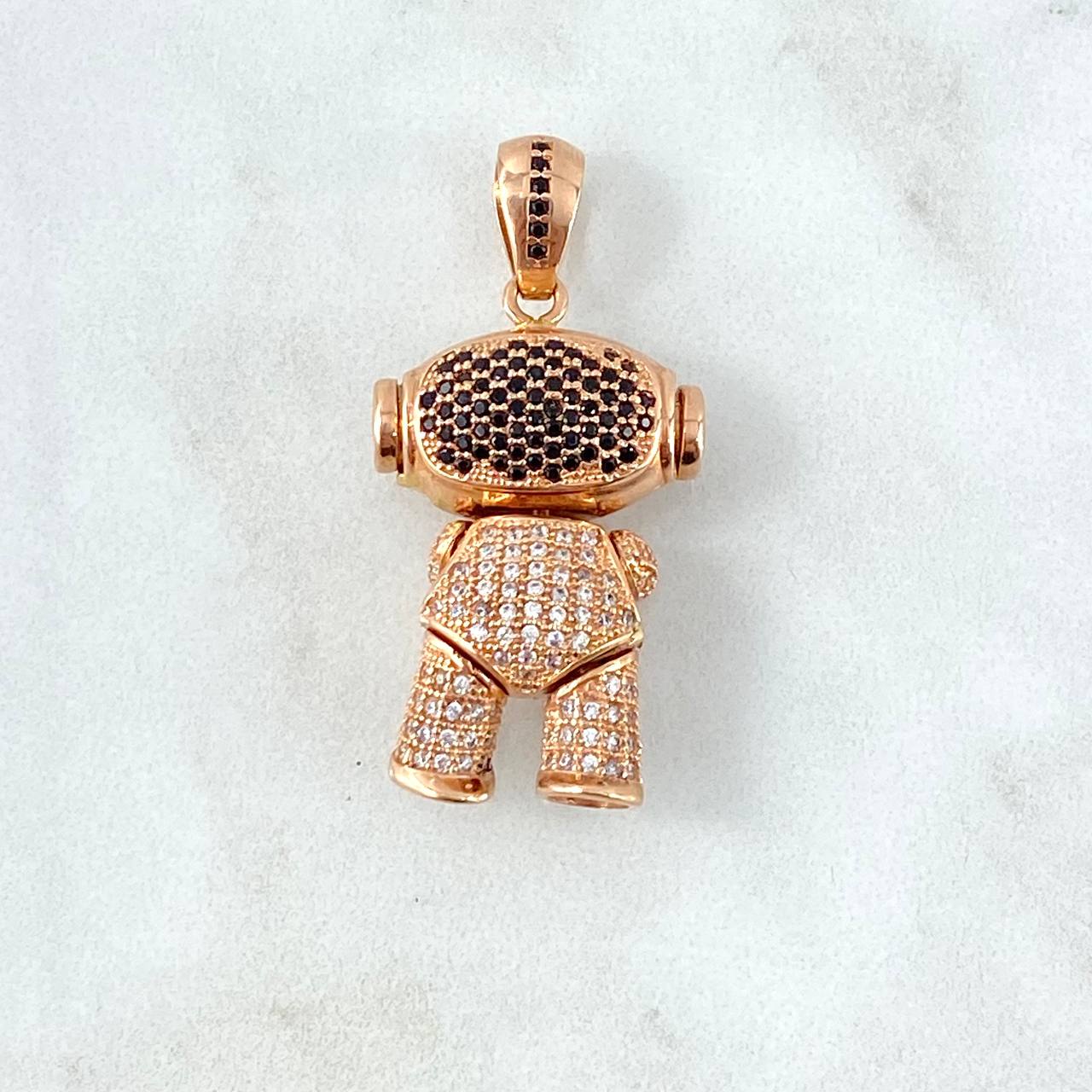 Pendant Articulated Astronaut 10.5gr / 3.8cm / White Black Zircons Rose Gold ©