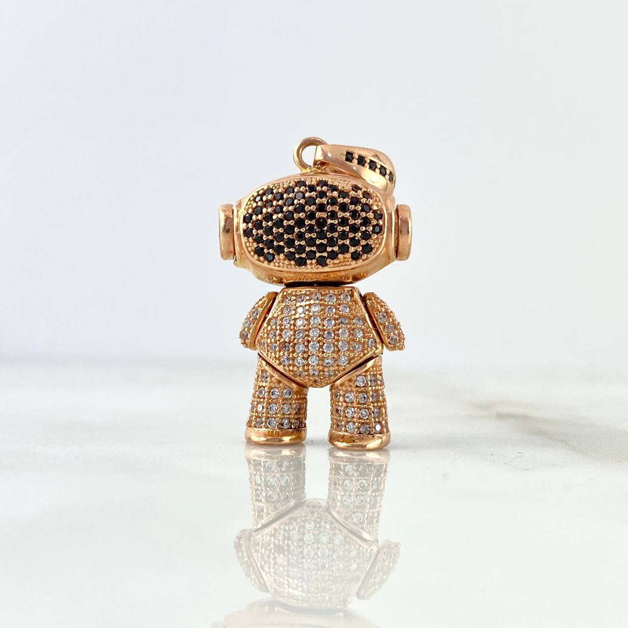 Pendant Articulated Astronaut 10.5gr / 3.8cm / White Black Zircons Rose Gold ©