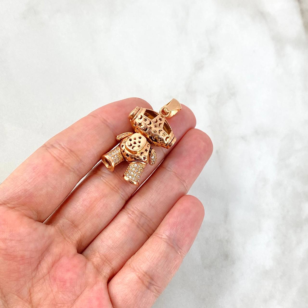 Pendant Articulated Astronaut 10.5gr / 3.8cm / White Black Zircons Rose Gold ©