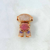 Pendant Articulated Astronaut 9.4gr / 2.5cm / White, Fuchsia, Blue, Green Zircons Rose Gold