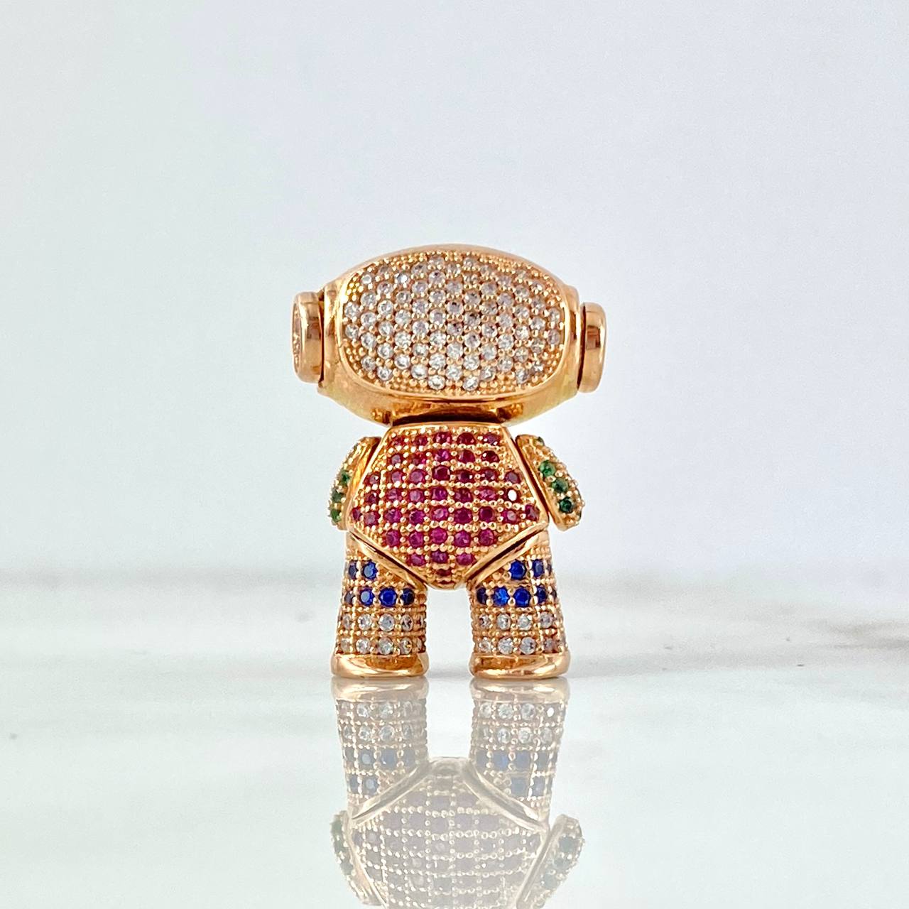 Pendant Articulated Astronaut 9.4gr / 2.5cm / White, Fuchsia, Blue, Green Zircons Rose Gold