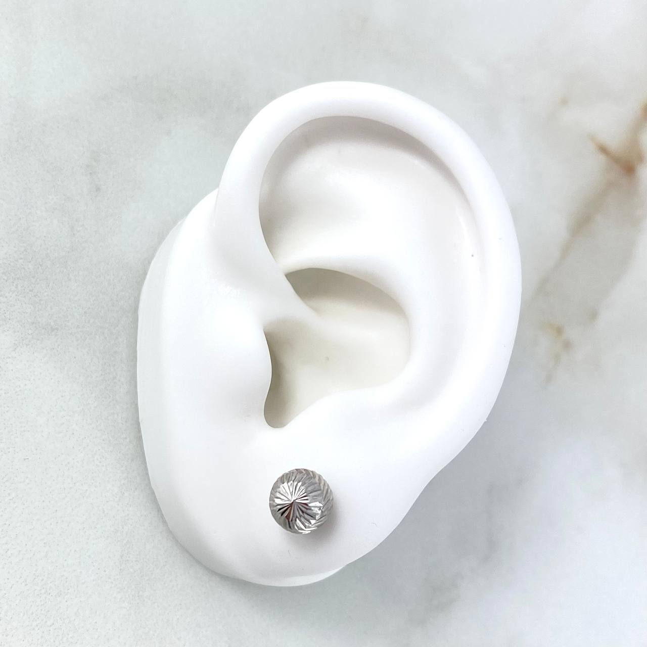 Stud Earrings Bead 7mm 0.95gr / Diamond Cut White Gold