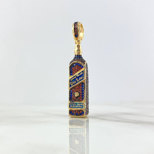 Pendant Blue Label Bottle 12.35gr / 5cm / Blue - Orange Zircons Yellow Gold (Offer) ©