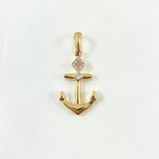 Pendant Anchor 2.9gr / 3.5cm / White Zircons Yellow Gold ©