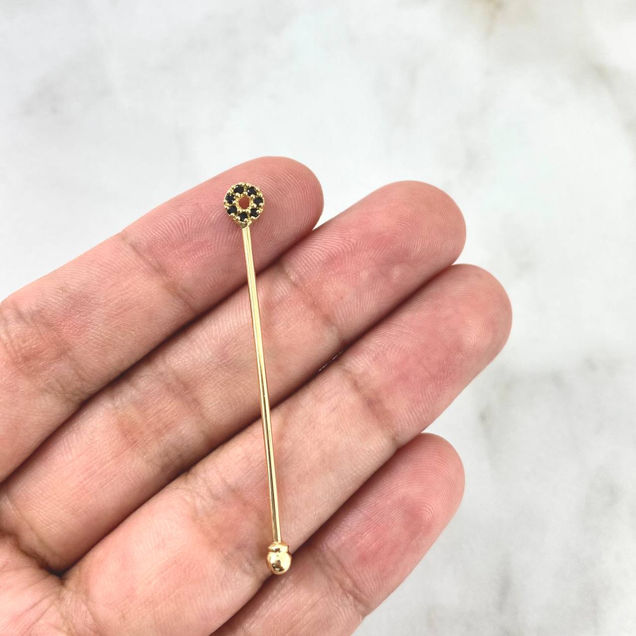 Industrial Piercing Circle 1gr / 4.7cm / 1mm Black Zirconia Yellow Gold (Jewel)