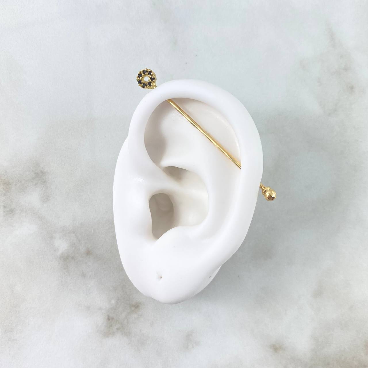 Industrial Piercing Circle 1gr / 4.7cm / 1mm Black Zirconia Yellow Gold (Jewel)
