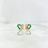 Stud Earrings Heart Silhouette 1.15gr / 0.9cm / Half Emeralds 20pts Lobster Claw Yellow Gold Butterfly (Jewel)