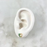Stud Earrings Heart Silhouette 1.15gr / 0.9cm / Half Emeralds 20pts Lobster Claw Yellow Gold Butterfly (Jewel)