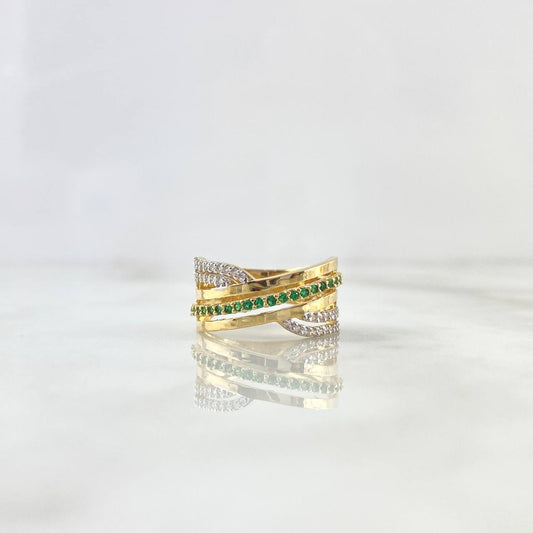 Crossed Lines Curves Ring 5.15gr / T7 / White and Green Zircons Yellow Gold
