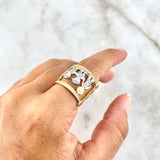 Family Ring 7.9gr / Size 7 1/2 / White and Fuchsia Zircons Three Golds