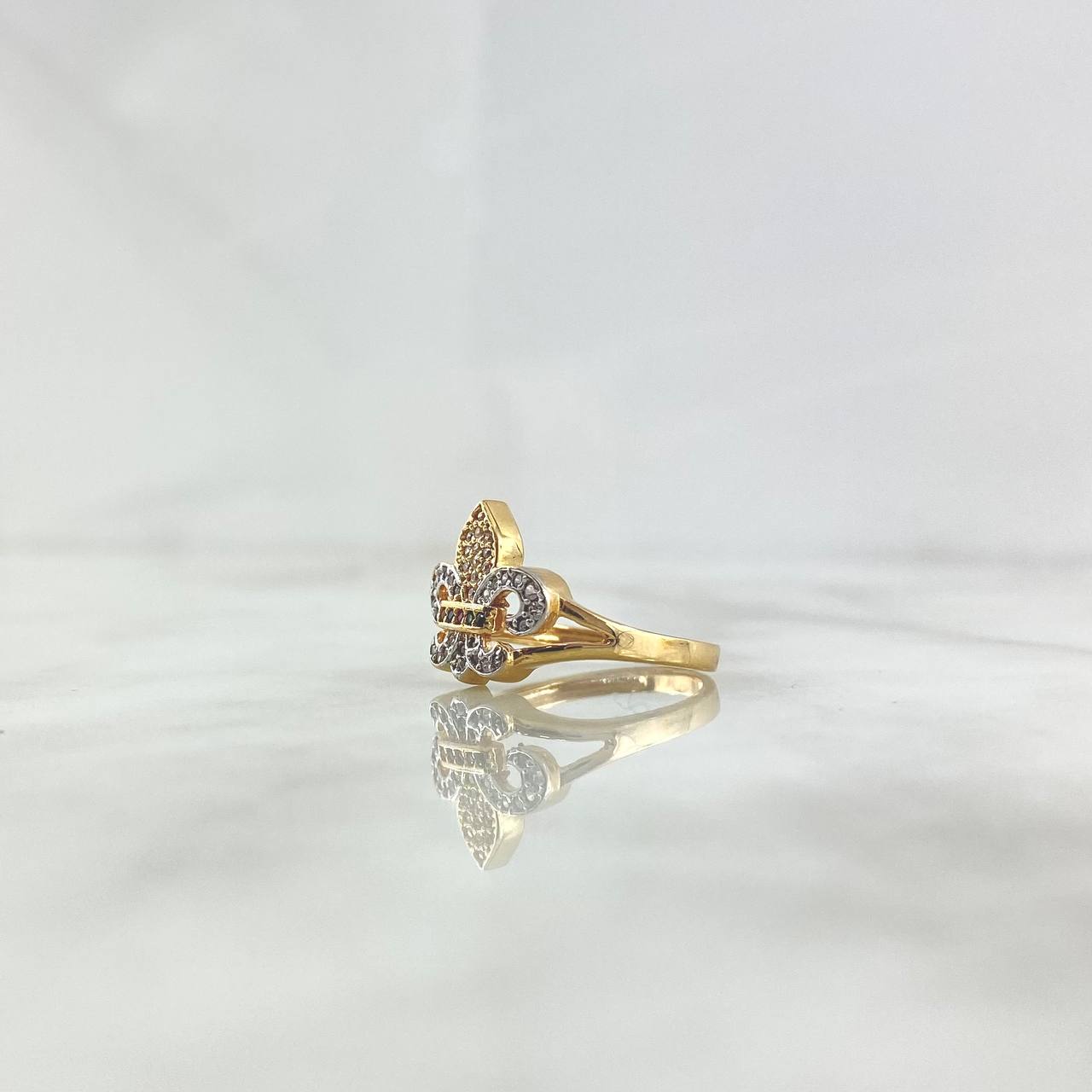 Fleur-de-Lis Ring 3.35gr / Size 6 1/4 / White Zircons - Multicolored Two-tone Yellow and White Gold ©