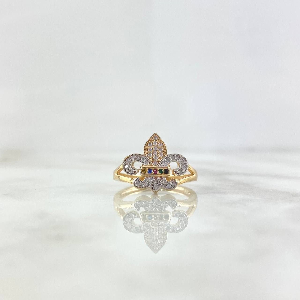 Fleur-de-Lis Ring 3.35gr / Size 6 1/4 / White Zircons - Multicolored Two-tone Yellow and White Gold ©