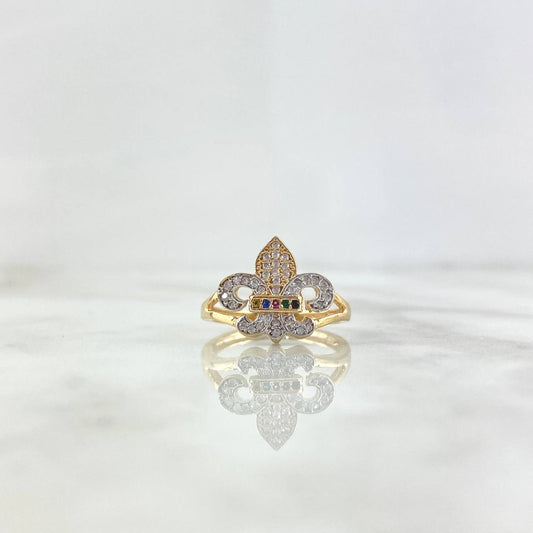 Fleur-de-Lis Ring 3.35gr / Size 6 1/4 / White Zircons - Multicolored Two-tone Yellow and White Gold ©