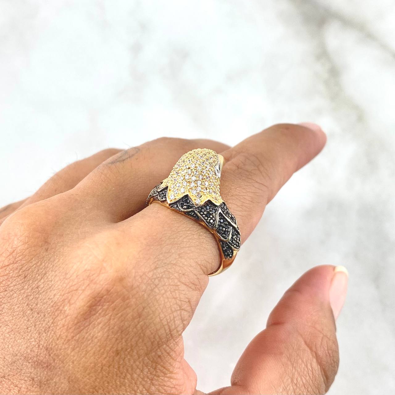 Eagle Ring 7.7gr / T10 / White - Black Zircons Two Yellow White Golds ©