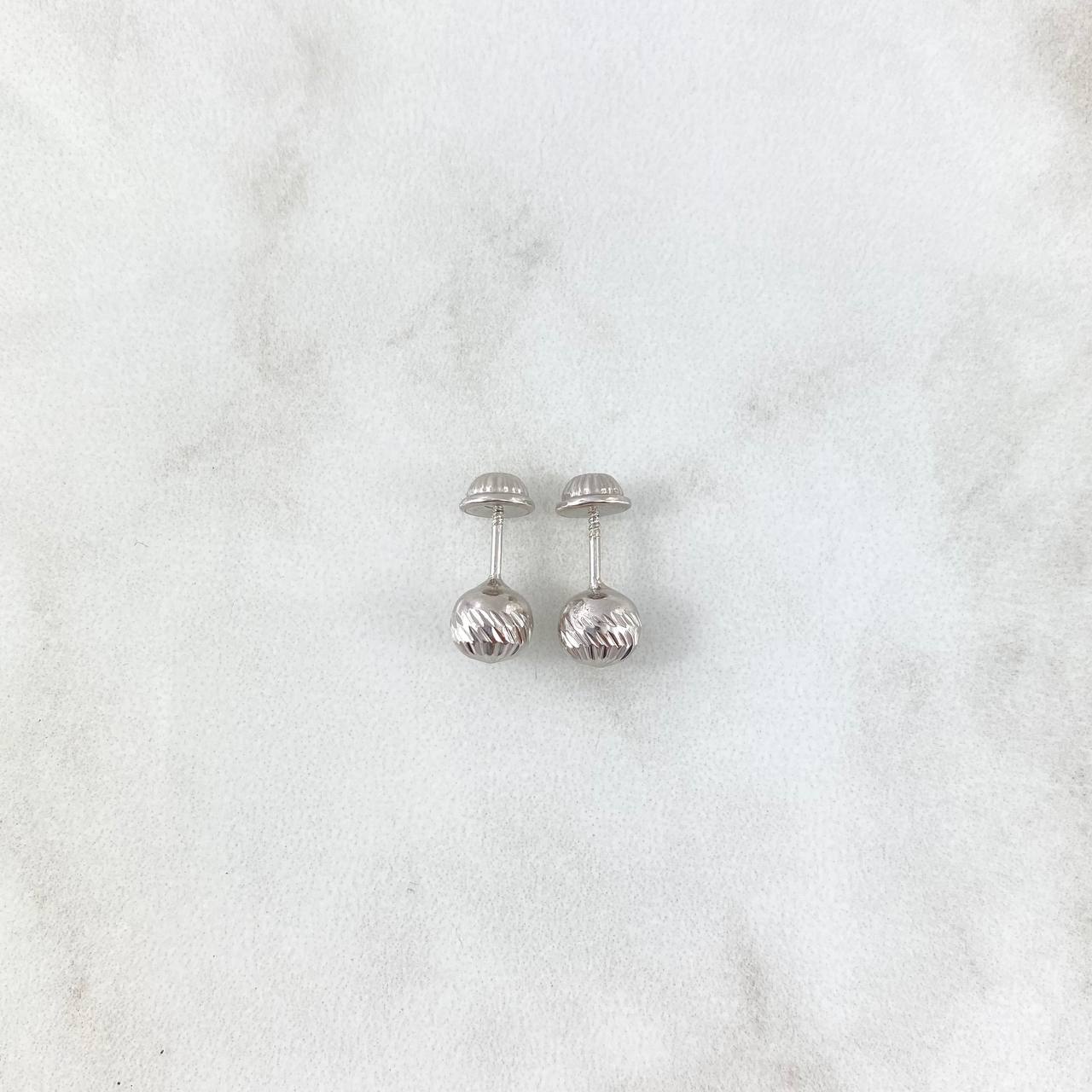 Stud Earrings Bead 6mm 0.8gr / Diamond Cut White Gold