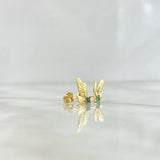 Stud Earrings Triple Leaf 2.3gr / 1.4cm / Emeralds 18pts - Lobster Claw Yellow Gold Butterfly (Jewel) *