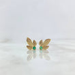 Stud Earrings Triple Leaf 2.3gr / 1.4cm / Emeralds 18pts - Lobster Claw Yellow Gold Butterfly (Jewel) *