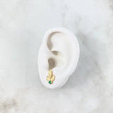 Stud Earrings Triple Leaf 2.3gr / 1.4cm / Emeralds 18pts - Lobster Claw Yellow Gold Butterfly (Jewel) *