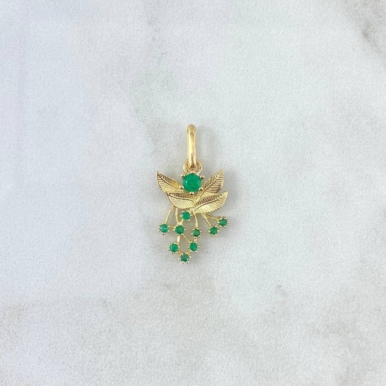 Dije Hojas Ramillete 2.25gr / 2.5cm / Esmeraldas 32pts Oro Amarillo 18K (Joya) ©