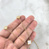 Classic Link Chain Trébol VCyA 7.4gr / 45cm / 10mm White Pearl Dotted - Diamond Cut Smooth Yellow Gold