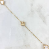 Classic Link Chain Trébol VCyA 7.4gr / 45cm / 10mm White Pearl Dotted - Diamond Cut Smooth Yellow Gold