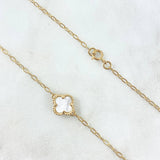 Classic Link Chain Trébol VCyA 7.4gr / 45cm / 10mm White Pearl Dotted - Diamond Cut Smooth Yellow Gold