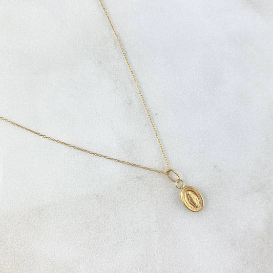 Set Cadena Aro Seguido + Dije Dije Virgen De La Miladrosa / 0,95gr / 18 in Oro Amarillo 18K