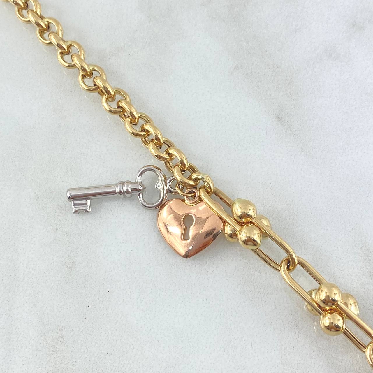 Bracelet Roll-On Buoy 10.65gr / 19cm / Heart Key Three Golds +4 *