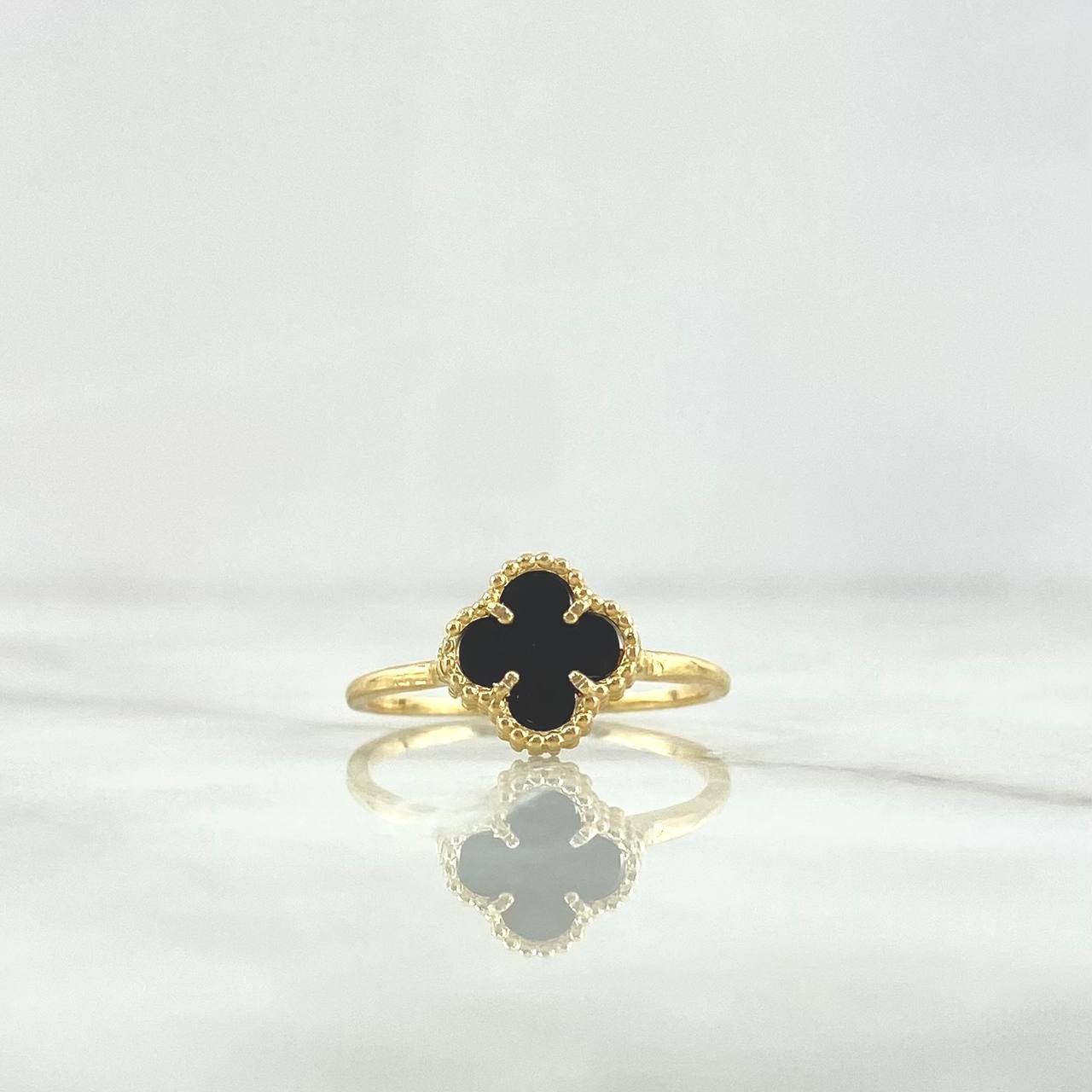 Anillo Trebol VCyA 2.3gr / T7 1/2 / Onix Negro Punteado Oro Amarillo 18K