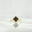 Anillo Trebol VCyA 2.3gr / T7 1/2 / Onix Negro Punteado Oro Amarillo 18K