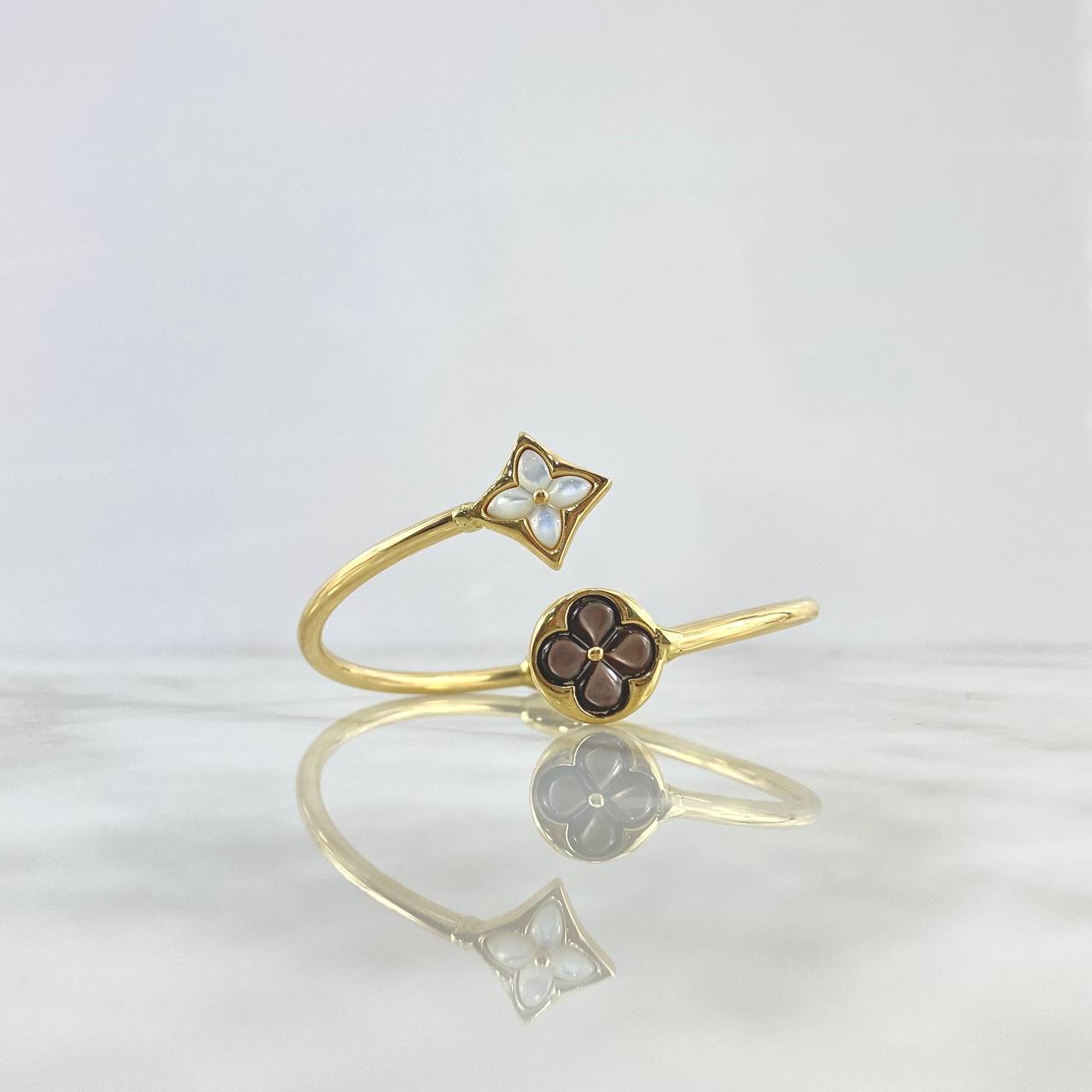 Bracelet Clover Ring VCyA 8.85gr / 19cm / White Coffee Pearls Yellow Gold +4 *