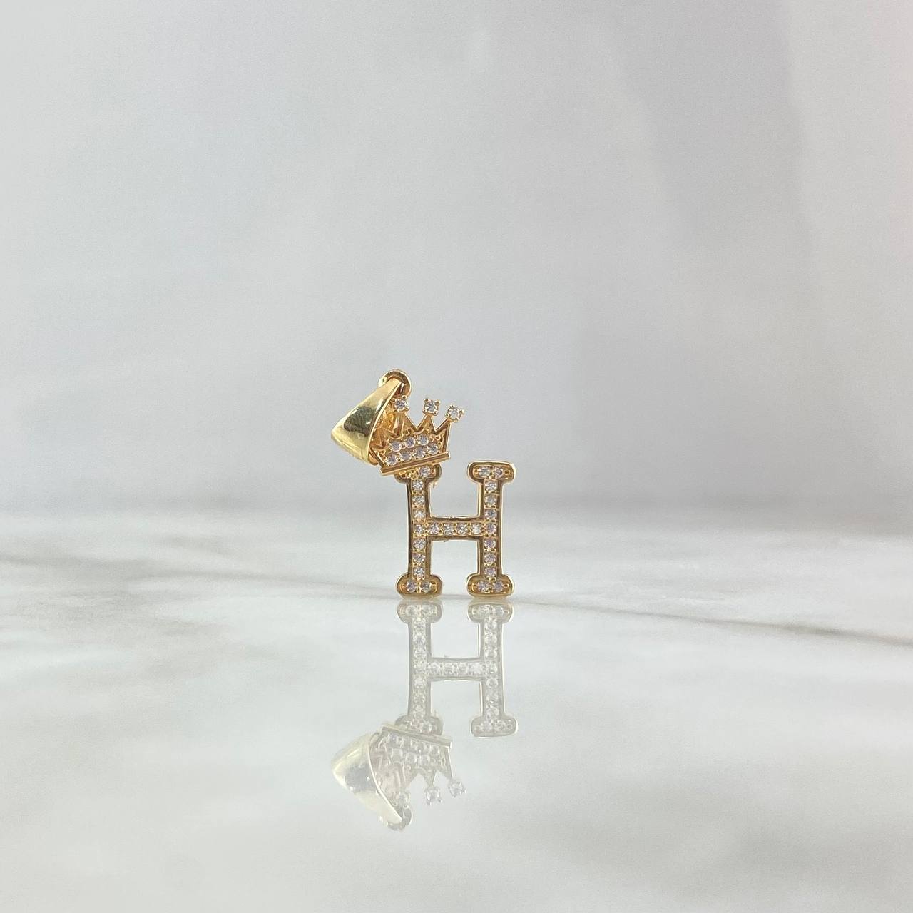 Pendant Letter H Crown 1.85gr / 2.6cm / White Zircons 18K Yellow Gold