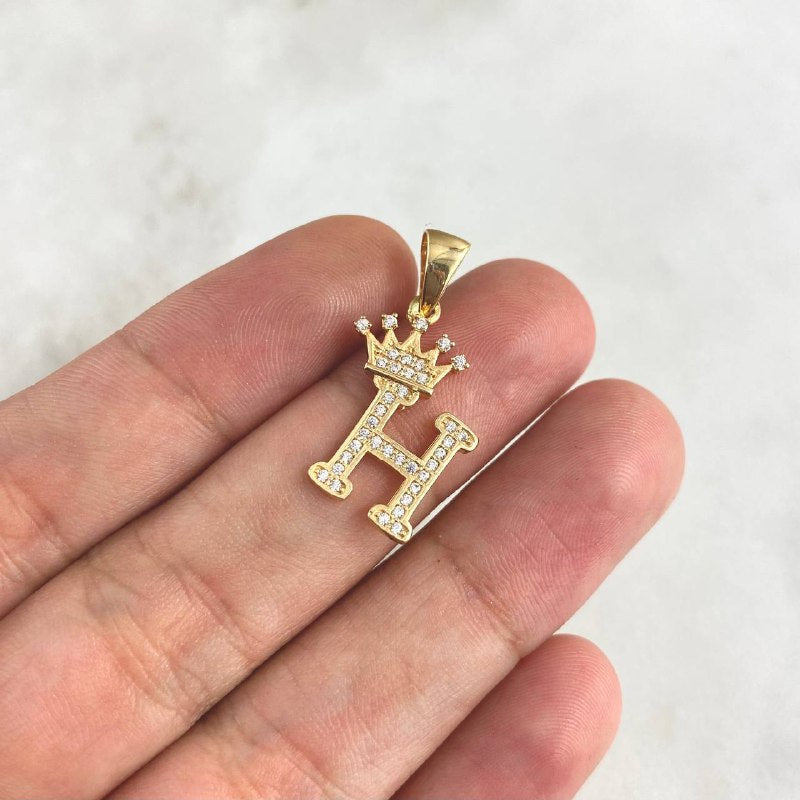 Pendant Letter H Crown 1.85gr / 2.6cm / White Zircons 18K Yellow Gold