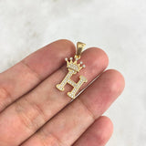 Pendant Letter H Crown 1.85gr / 2.6cm / White Zircons 18K Yellow Gold