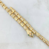 Flat Snake Bracelet Scaled 14.45gr / 18.5cm / White Zircons Green Eyes Yellow Gold +4 ©
