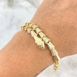 Flat Snake Bracelet Scaled 14.45gr / 18.5cm / White Zircons Green Eyes Yellow Gold +4 ©